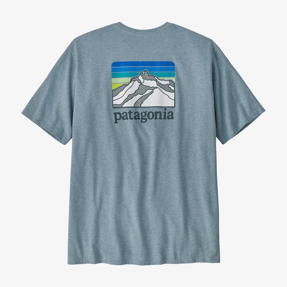 Patagonia Men's Line Logo Ridge Pocket Responsibili-Tee Blue Sz L Great !